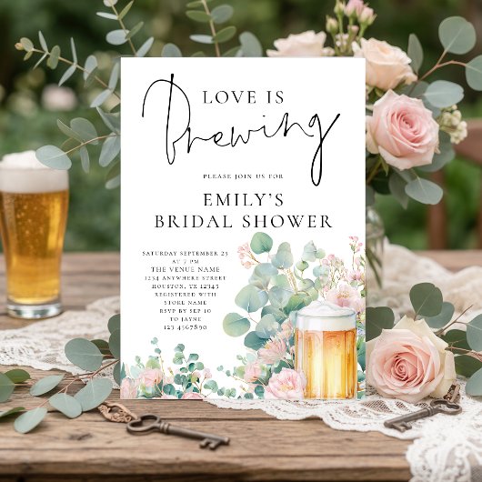 Modern Beer Love is Brewing Bridal Shower Kaart
