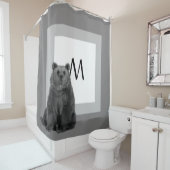 Modern Beer Monogram Cabin Black White Douchegordijn (In situ)