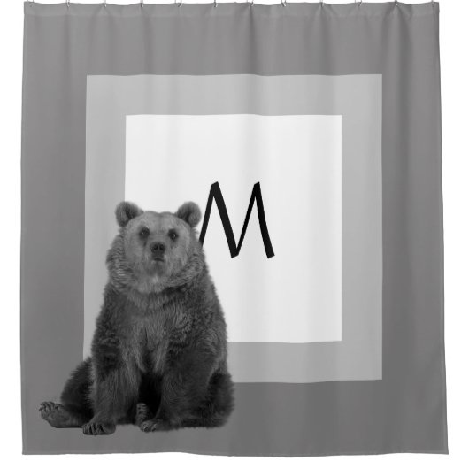 Modern Beer Monogram Cabin Black White Douchegordijn (Voorkant)