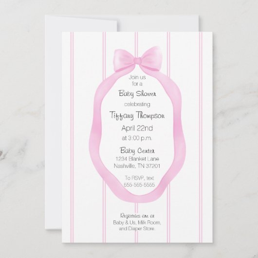 Modern behang roze witte strepen Baby shower Kaart (Voorkant)