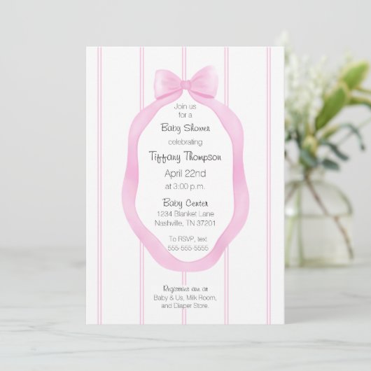 Modern behang roze witte strepen Baby shower Kaart (Staand voorkant)