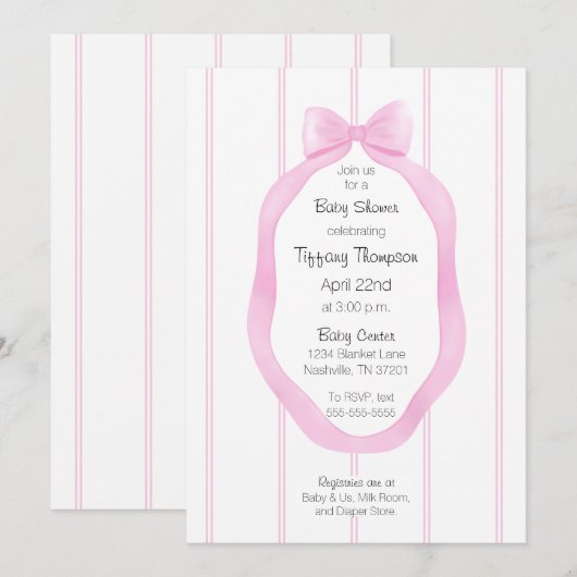 Modern behang roze witte strepen Baby shower Kaart (Voorkant / Achterkant)