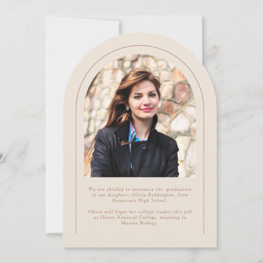 Modern Beige 2 Photo Arch Afstudeerder aangekondig Kaart (Achterkant)