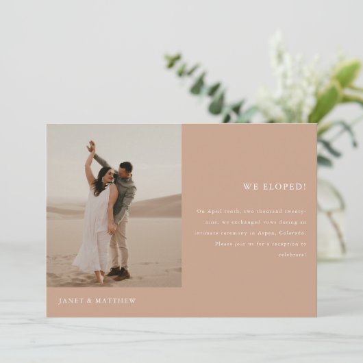 Modern Beige 2-Photo Elopement Wedding Reception Kaart (Staand voorkant)
