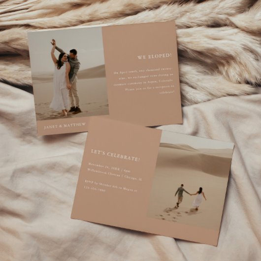 Modern Beige 2-Photo Elopement Wedding Reception Kaart