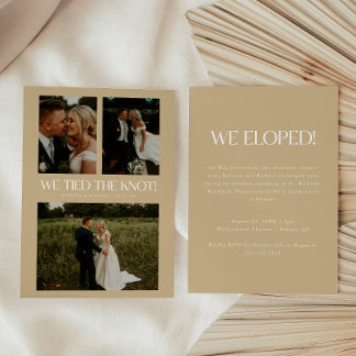 Modern Beige 3-foto Elopement Trouwfeest Kaart