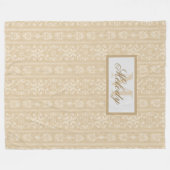Modern Beige and Cream Floral Damask Monogrammed Fleece Deken (Voorkant (Horizontaal))