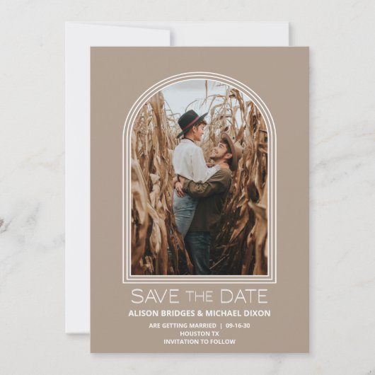 Modern Beige Arch Photo Wedding Save the Date (Voorkant)