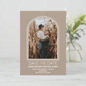 Modern Beige Arch Photo Wedding Save the Date (Staand voorkant)