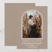 Modern Beige Arch Photo Wedding Save the Date (Voorkant / Achterkant)