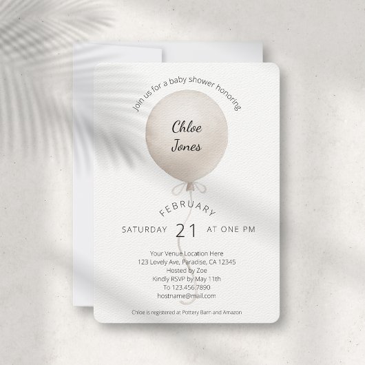Modern Beige Balloon Baby shower Kaart