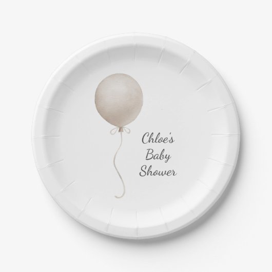 Modern Beige Balloon Boho Baby shower Papieren Bordje (Voorkant)