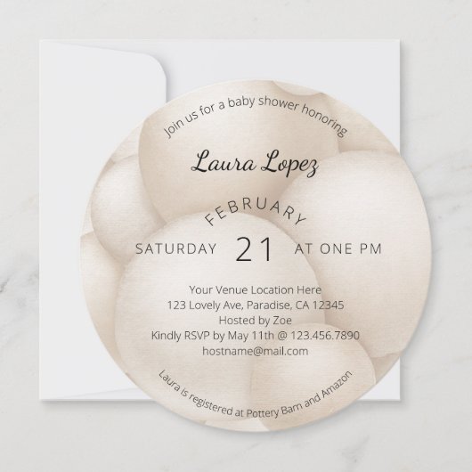 Modern Beige Balloons Baby shower Uitnodiging (Voorkant)