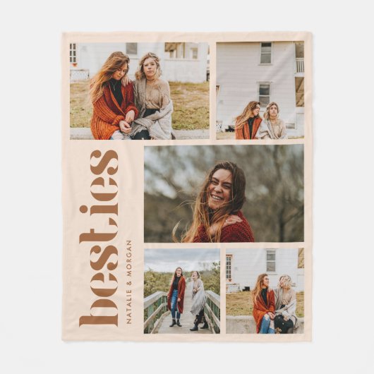 Modern Beige BFFs 5 foto's Collage Fleece Deken (Voorkant)