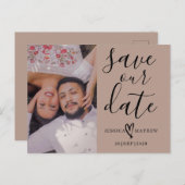 Modern Beige & Black Sla het datumscript op Aankondigingskaart (Voorkant / Achterkant)