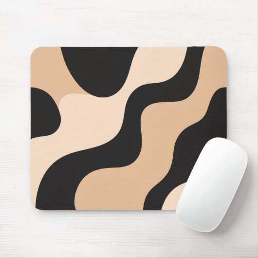 Modern Beige & Black Wave Mousepad Muismat (Met muis)