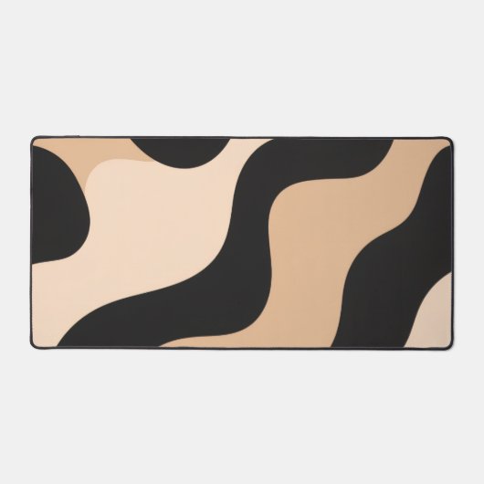 Modern Beige Black Wavy Abstract Desk Mat (Voorkant)