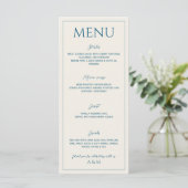 Modern beige blue minimalist wedding menu (Staand voorkant)
