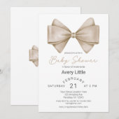 Modern Beige Bow Baby shower Kaart (Voorkant / Achterkant)