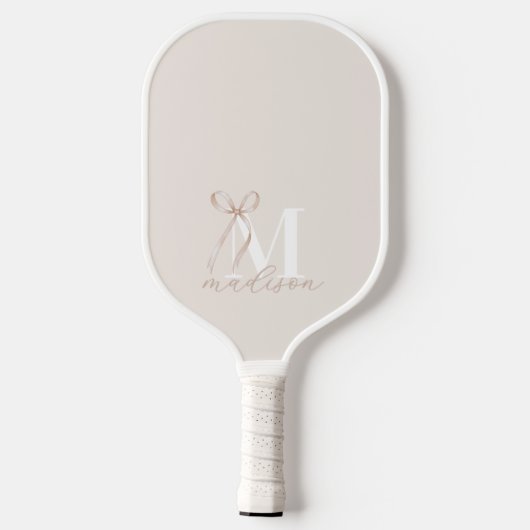 Modern Beige Bow Initiaal Monogram Pickleball Paddle (Achterkant)