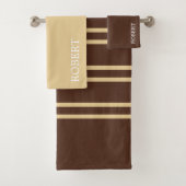 modern Beige &Brown Stripes Pattern Custom Name Bad Handdoek (Insitu)