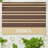 modern Beige &Brown Stripes Pattern Custom Name Theedoek (Gevouwen)