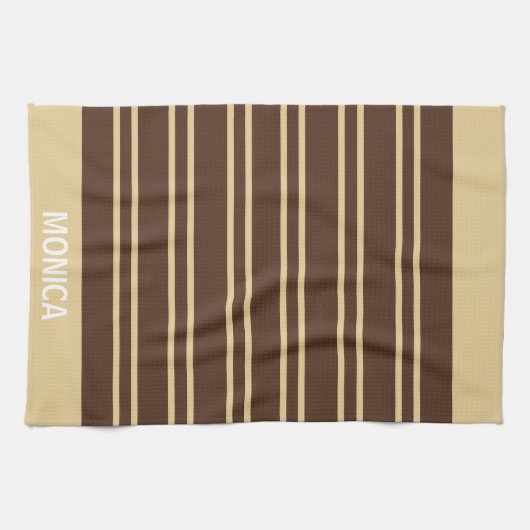modern Beige &Brown Stripes Pattern Custom Name Theedoek (Horizontaal)