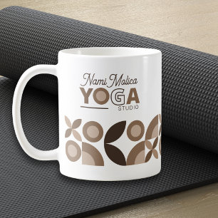 Modern Beige Bruin Geometrisch Patroon Yoga Studio Koffiemok