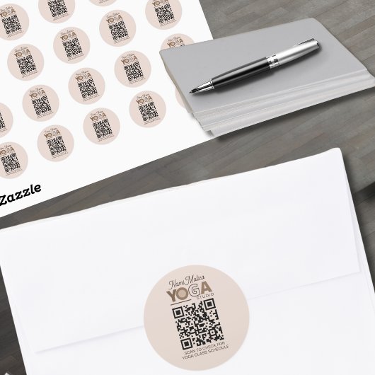 Modern beige bruin met QR Yoga Studio Sticker