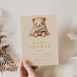 Modern Beige Bruin Teddybeer Baby shower Kaart