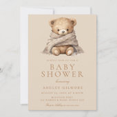 Modern Beige Bruin Teddybeer Baby shower Kaart (Voorkant)