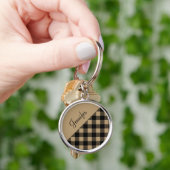 Modern Beige Buffalo Pset Check Pattern Name Sleutelhanger (Hand)