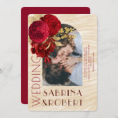 Modern Beige Burgundy Floral Arch Photo Wedding Kaart (Voorkant / Achterkant)