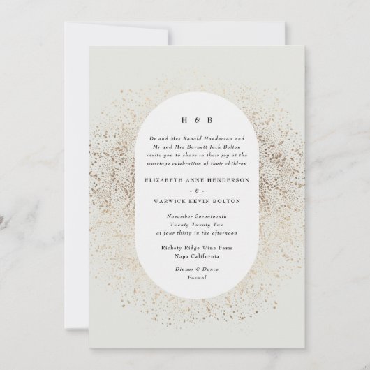 Modern Beige Cream Gold Monogram Oval Arch Kaart (Voorkant)