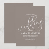 Modern Beige Cream Script Minimal Wedding Kaart (Voorkant / Achterkant)
