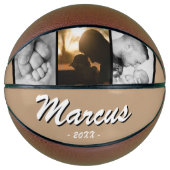 Modern Beige Dad Name Keepomwille 3 Photo Collage Basketbal (Voorkant)