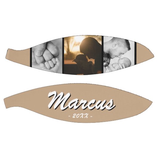 Modern Beige Dad Name Keepomwille 3 Photo Collage Basketbal (Panelen)