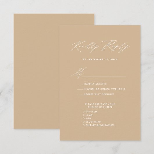 Modern Beige Elegant Script Eenvoudige bruiloft RS Informatiekaartje (Voorkant / Achterkant)