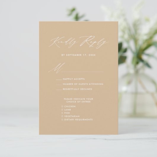 Modern Beige Elegant Script Eenvoudige bruiloft RS Informatiekaartje (Staand voorkant)