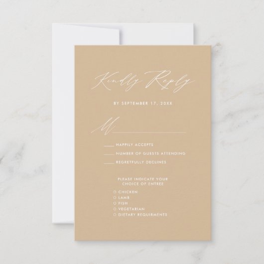 Modern Beige Elegant Script Eenvoudige bruiloft RS RSVP Kaartje (Voorkant)