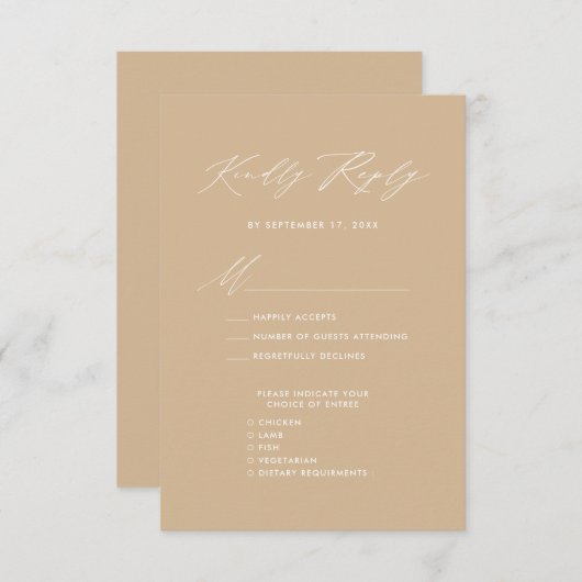 Modern Beige Elegant Script Eenvoudige bruiloft RS RSVP Kaartje (Voorkant / Achterkant)