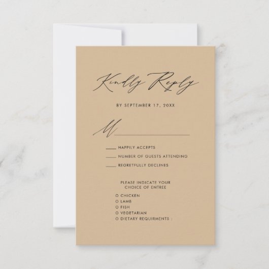 Modern Beige Elegant Script Eenvoudige bruiloft RS RSVP Kaartje (Voorkant)