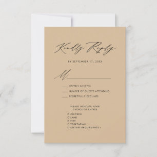 Modern Beige Elegant Script Eenvoudige bruiloft RS RSVP Kaartje
