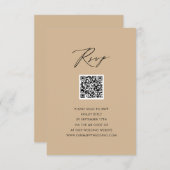 Modern Beige Elegant Script Eenvoudige QR bruiloft Informatiekaartje (Voorkant / Achterkant)