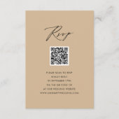 Modern Beige Elegant Script Eenvoudige QR bruiloft Informatiekaartje (Voorkant)
