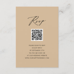 Modern Beige Elegant Script Eenvoudige QR bruiloft Informatiekaartje