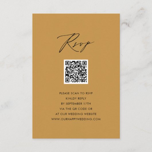 Modern Beige Elegant Script QR Bruiloft RSVP Informatiekaartje (Voorkant)