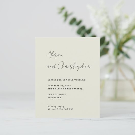 Modern Beige Elegant Script Wedding Invitation (Staand voorkant)