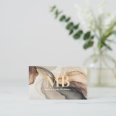 Modern Beige Elegant Waterverf Monogram Visitekaartje (Staand voorkant)