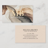 Modern Beige Elegant Waterverf Monogram Visitekaartje (Voorkant / Achterkant)